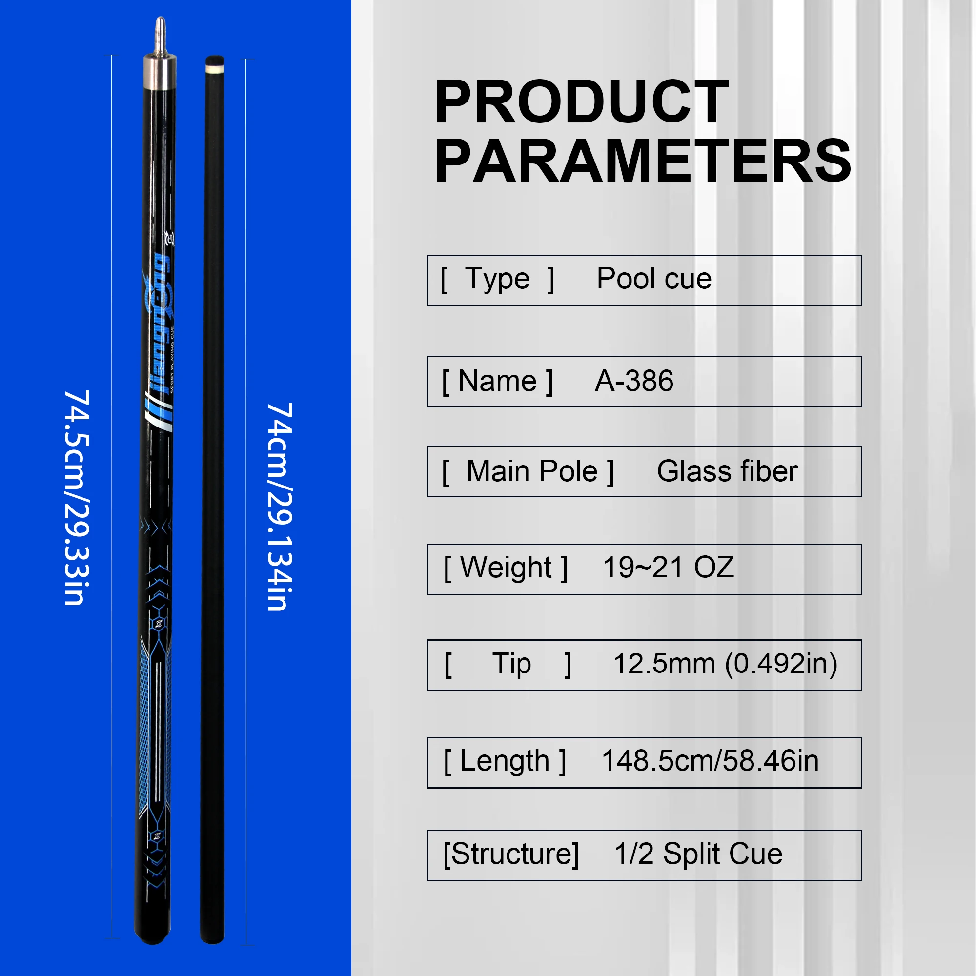 High-Quality1/2 Fiberglass Pool Cue-Durable Black Design with Quick Joint Connection Perfect for Beginners and Ideal Gift Option