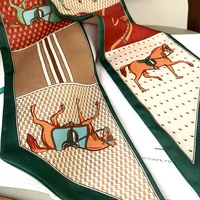 Long Silk Bag Tie Neck Skinny Scarf Hairband Foulard Horse Print Brand Lady Neckerchief Ribbon 2024 Spring New - Image 6