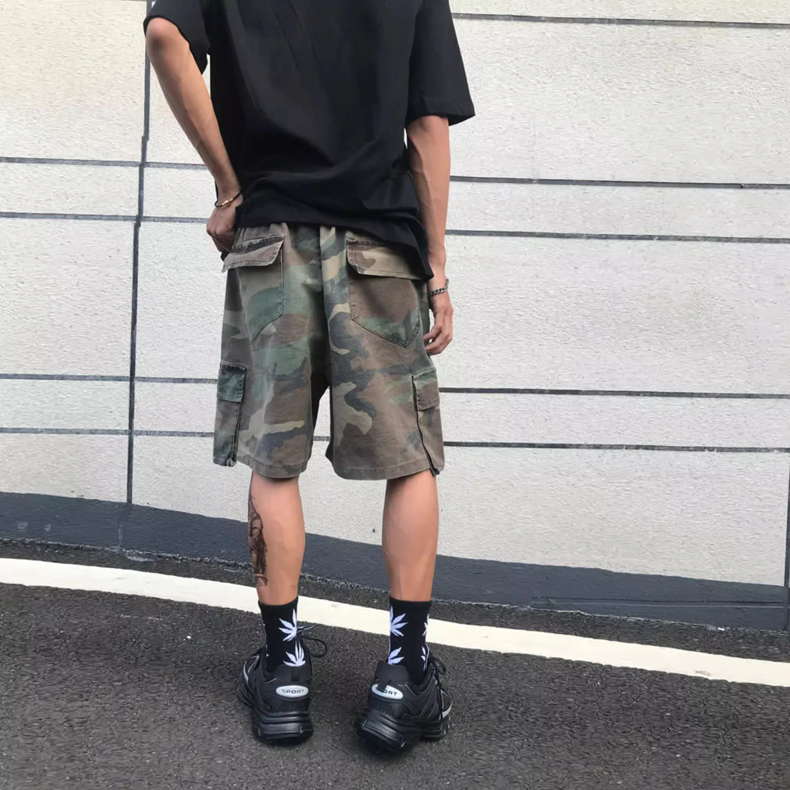 【DEARMINE】Beach Three-Dimensional Cargo Shorts Vintage Camouflage Cargo Shorts Mens Three-dimensional