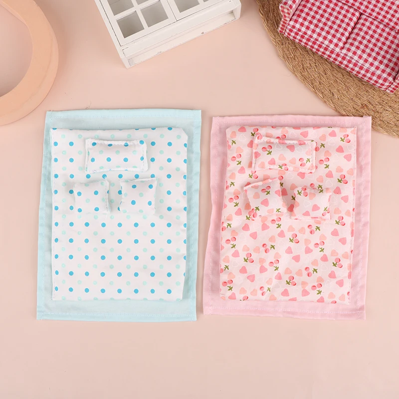 1:12 Dollhouse Miniature Four-Piece Bedding Set - Bed Sheet, Quilt, Pillow, and Quilt Cover Decor
