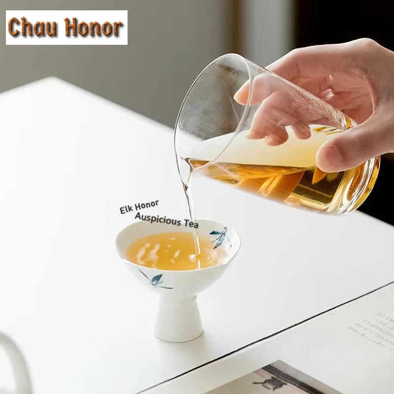 2pc/Set Hand-painted Butterfly Orchid art Ceramic Tea Cup Creative Three Petal High Foot Cup Puer Tea Bowl Kung Fu Tea Set 30ml