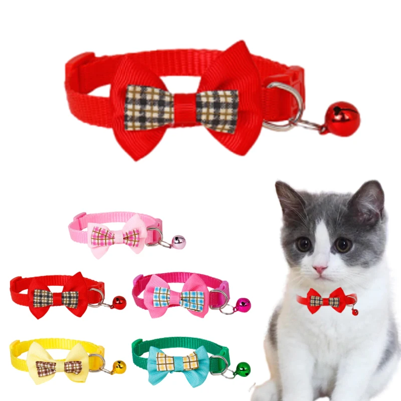 Cat Collar, Pet Cat Collar, Plaid Bow Collar for Cats, Pet Accessories