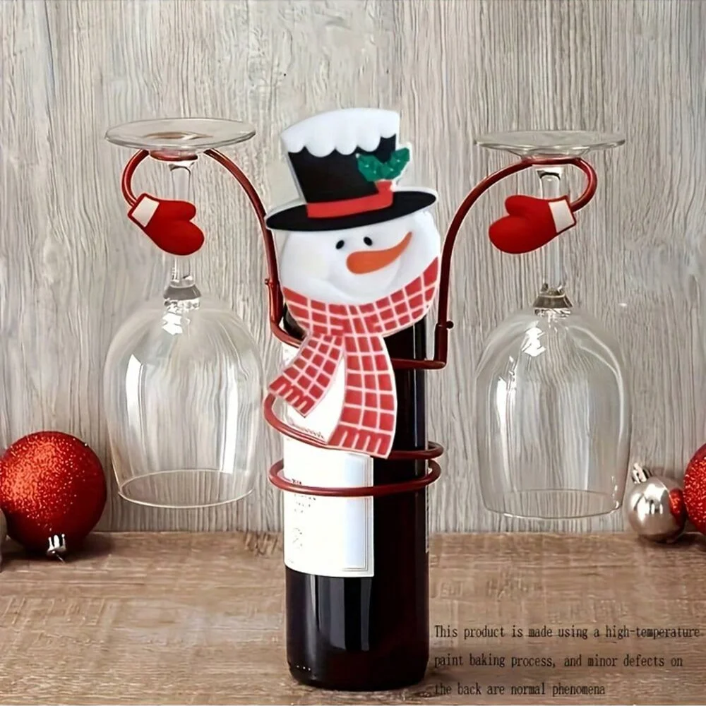 Christmas Wine Bottle Holder with Glass Rack 2 in 1 Festive Party Decor Gift Santa Standing Holder for Bottle & Glasses