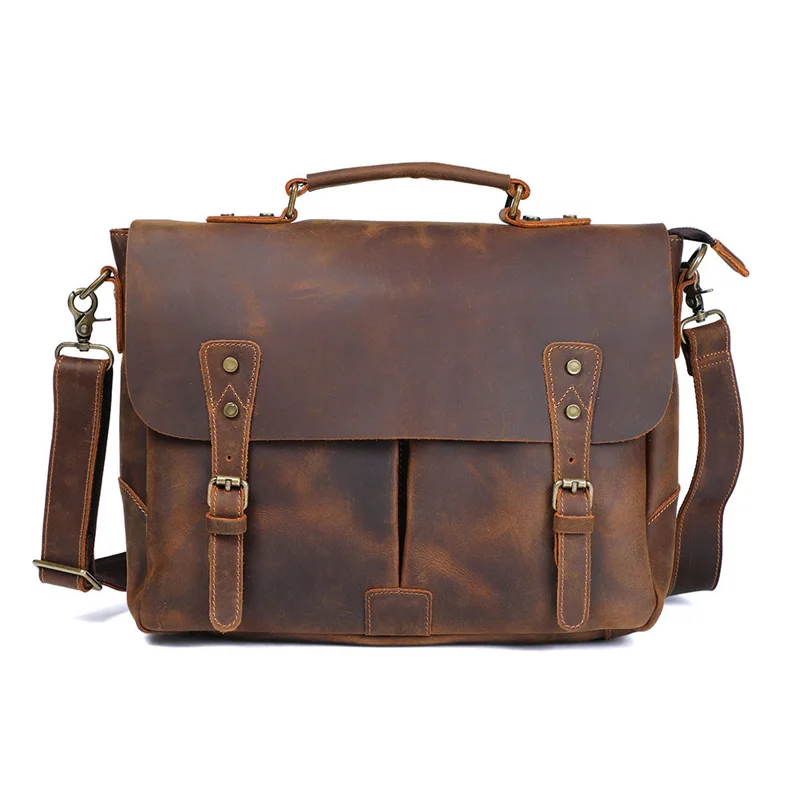 

AETOO Retro crazy horseskin postman bag head layer cowhide man portable briefcase leather one-shoulder computer bag