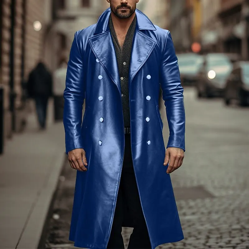 Description Picture 6 of itemEuropean and American Large-sized Long Leather Windbreaker Men's Double Breasted Leather Jacket Medieval Clothing Leather Coat