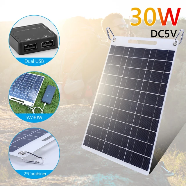 Caricabatterie solare impermeabile da 30W 5V con doppio pannello solare USB  per ricarica cellulare per escursioni in campeggio - AliExpress