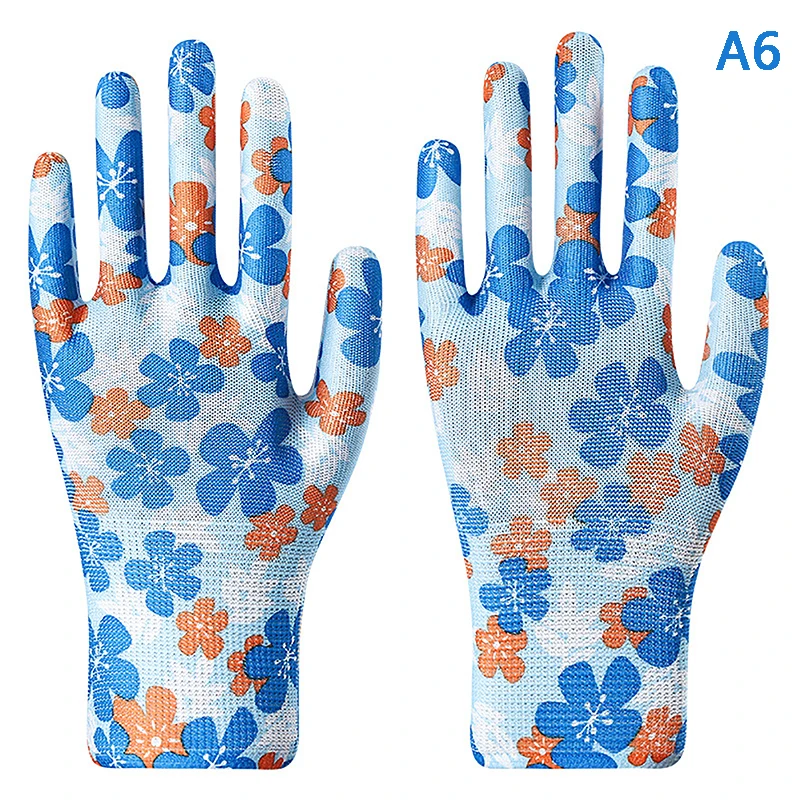 2PCS Breathable Women Garden Gloves Printed Pink Nylon Work Non-Slip Household Labor Protection Gloves For Mechanic Construction