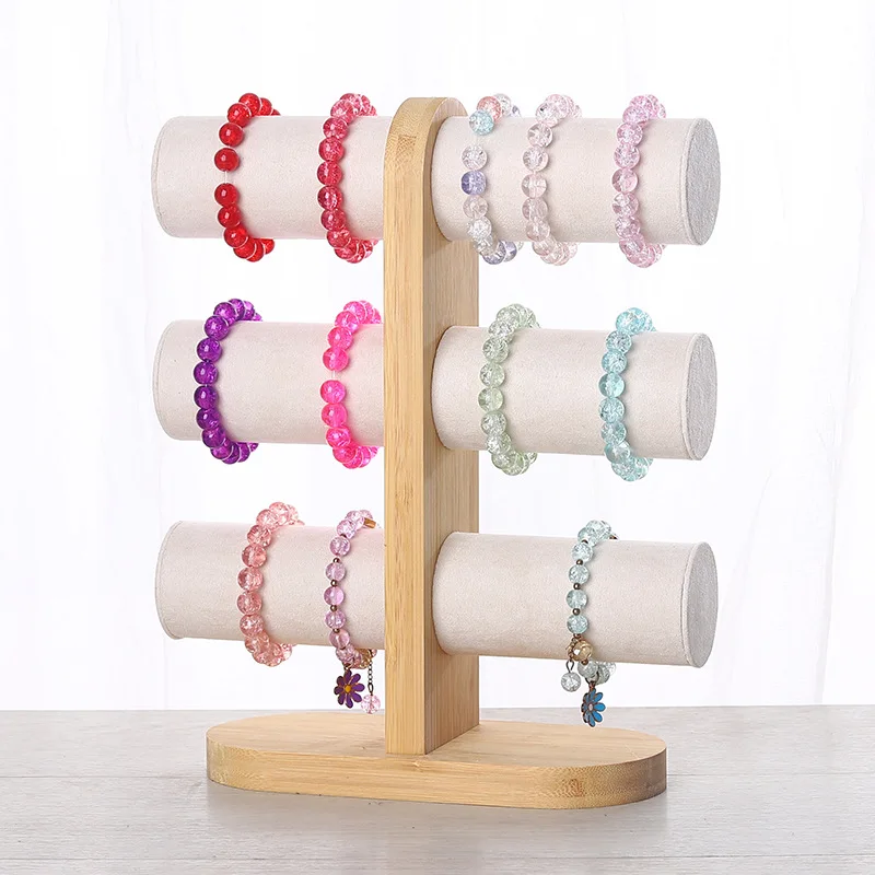 Bamboo Three Layer Bracelet Holder Bracelet Watch Storage Rack Table Jewelry Rack Display Props Jewelry Display Rack