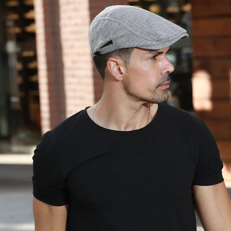 Retro Berets Hats for Men Newsboy Cap Spring Summer Cotton British Painters Hats Herringbone Flat Caps Casual Golf Trucker Hat 4