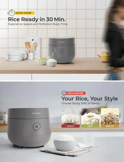 CUCKOO Rice Cooker 3 Cup Uncooked / 6 Cup Cooked, Modern Fuzzy Logic Rice Cooker Small with Delay Timer & Keep Warm 6