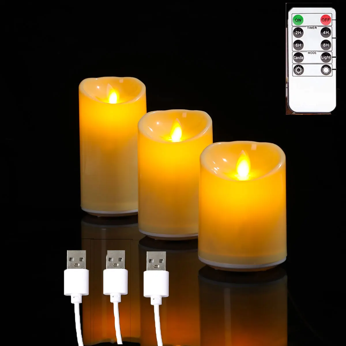 USB Rechargeable LED Moving Wick Candles 3