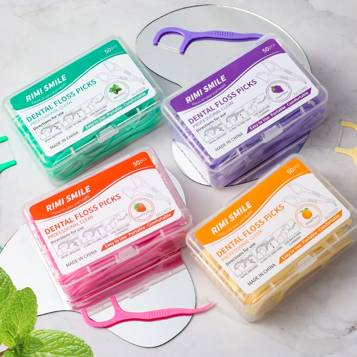 Dental Floss Stick 50 sticks/box Fruit Flavored with 4 Flavors Cleaning Tool for Gaps between Teeth