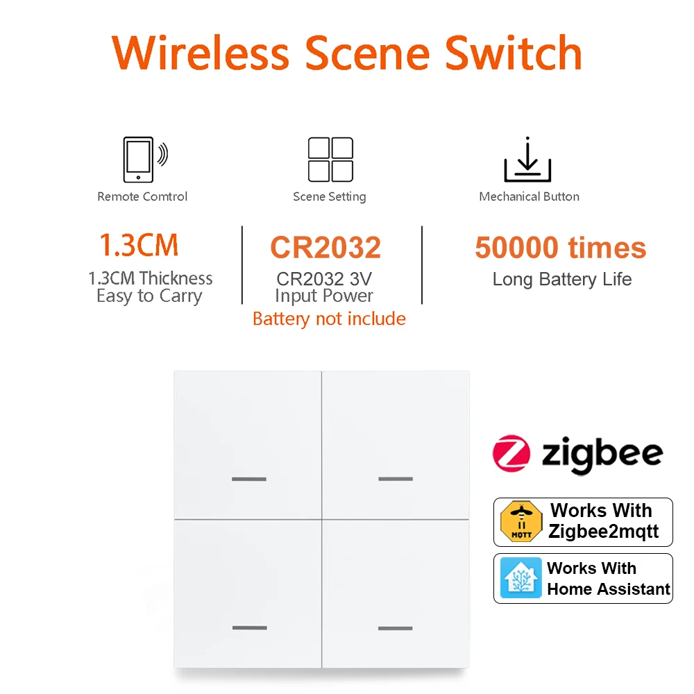 Smart ZigBee 4 Gang 12 Scene Switch Push Button Controller Support DeCONZ Zigbee2mqtt Home Assistant
