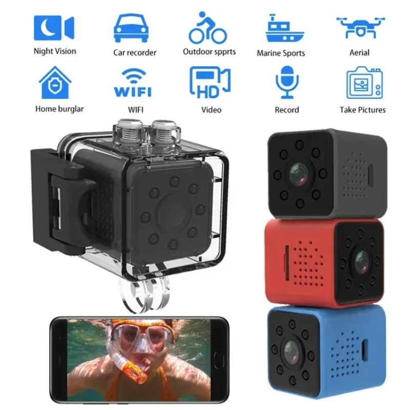 스포츠 DV 미니 방수 카메라, 와이파이 핫스팟 나이트 비전 비디오 캠코더, 1080P DVR 녹음기 모션 센서, 액션 마이크로 카메라