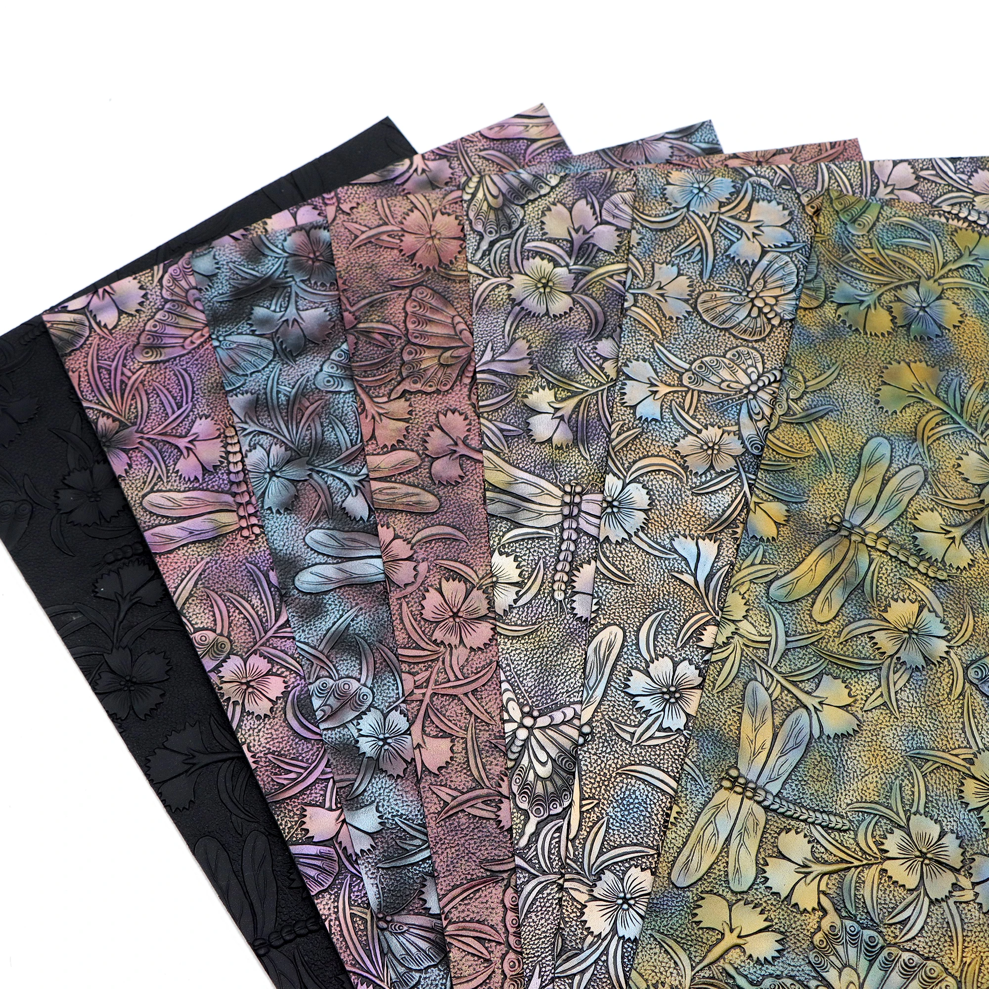 Metallic Color Flower  Faux Leather Sheets Dragonfly Flower Synthetic Leather Fabric Roll For DIY Earrings Bags Bows