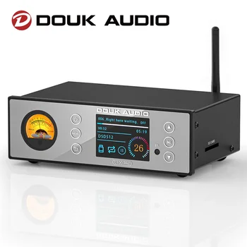 Douk Audio 하이파이 블루투스 5.0 디지털 프리앰프, OLED 디스플레이 스트리머, USB 플레이어, VU 계량기, DSD512, C100 PRO, ESS9038