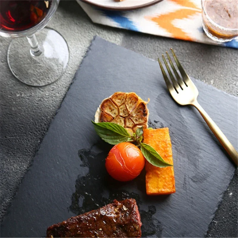 Hot Sale Western Natural Slate Dishes Solid Square Stone Sushi Steak Barbecue Plate Cheese Pizza Flat Fruit Plate Food Tea Tray