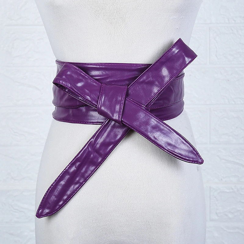 

Solid Women Belt Leather Cummerbunds For Women Wide Waist Belt Bow Self Tie Wrap Brand Ladies Fashion Strap all-match