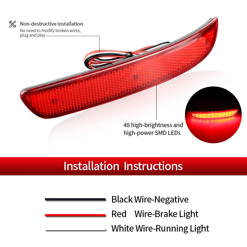 2Pcs Red/Black Car LED Rear Bumper Reflector Light For BMW E70 E71