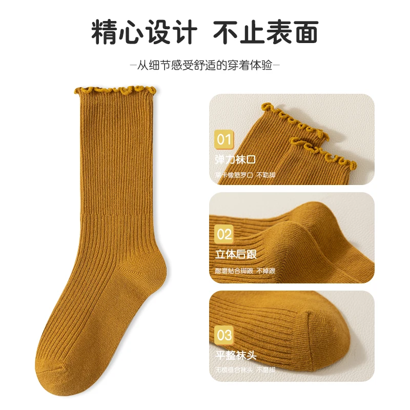Pure Cotton Children's Socks Girls Pile Up Socks Spring and Autumn Wooden Ear Edge Baby Long Tube Lace