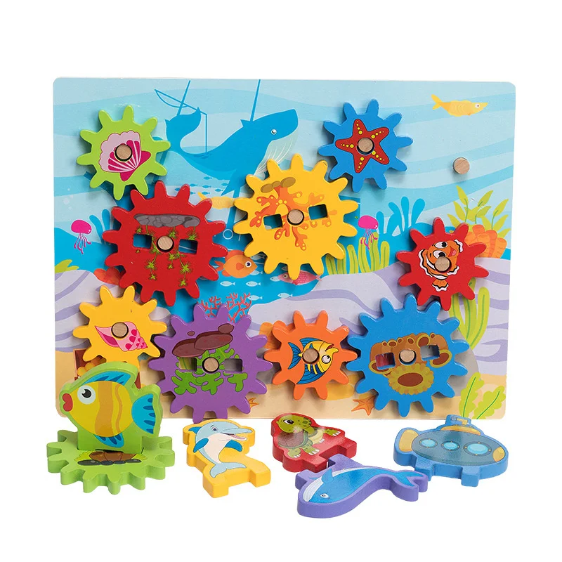 Hot Montessori Children Wooden Blocks Gear Puzzle Toys Early Educational Sensory Toys Fine Motor Training Brain Games Gear
