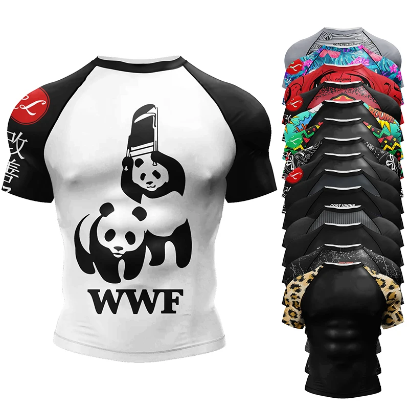 Sports BJJ Boxing MMA T-shirt Short Sleeve Rashguard Men MMA Shirts 3D Kickboxing Rash Guard Compression Gym Clothing sports apparel mens t shirt