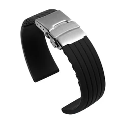 Premium Silicone Rubber Watch Strap with Deployment Buckle - Versatile Replacement Band in Multiple Sizes - 22mm (Black)