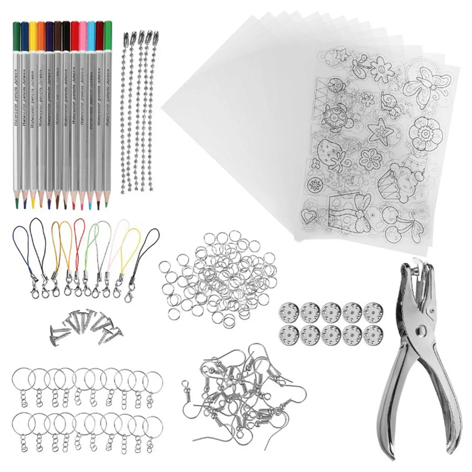 33/145/198 Pcs Shrink Plastic Set Shrinky Art Film Paper Sheet Heat Blank  Keychain Earring DIY Kit Drawing Art Supplies for Kids