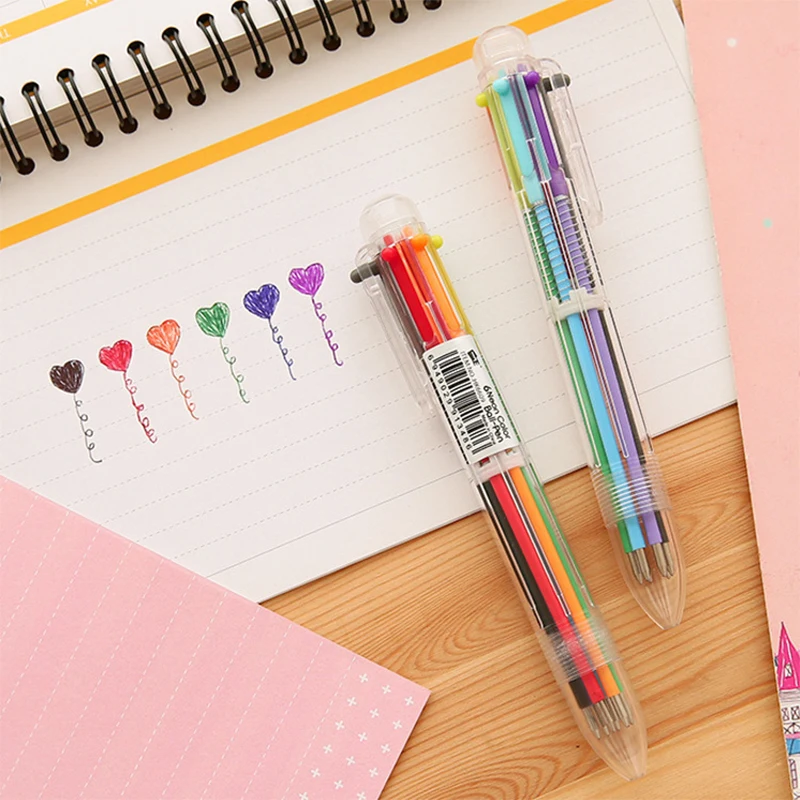 6 Colors Press Ballpoint Pen Multi-color Ballpoint Pens Writing Pen Stationery Creative Creative School Supplies Ballpen