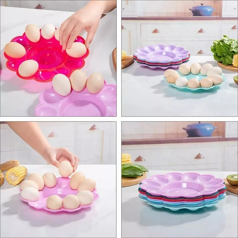 1Pc Simple 12 Grids Egg Holder New Random Color Plastic Refrigerator Egg Trays Home Creative Egg Plate Rack Storage Tray 5
