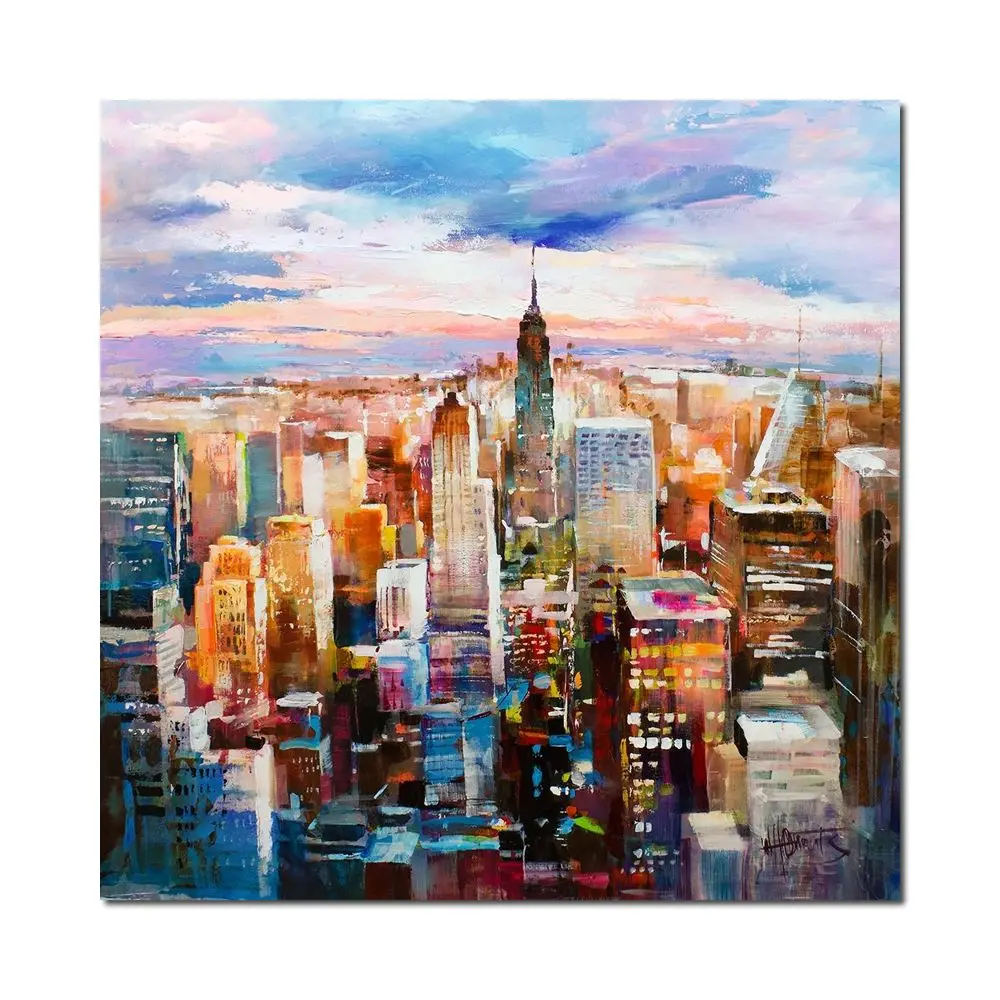 

Abstract City Skyline Canvas Artwork Handmade Oil Painting Modern Landscape Art Hotel Office Wall Decor