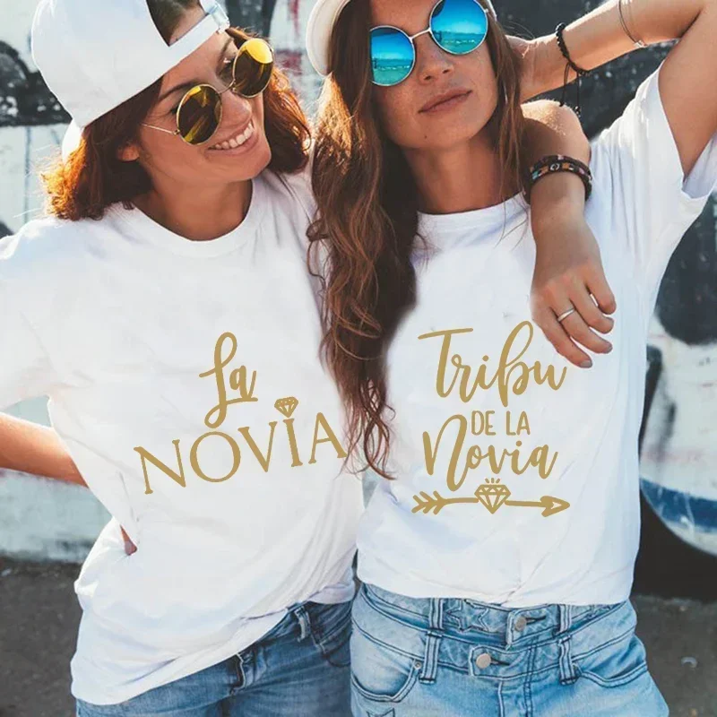 

Spanish Tribu De La Novia Women T-shirts Wedding Hen Do Party Tshirt Tops Bachelorette Party Bridesmaid La Novia Cotton 2024