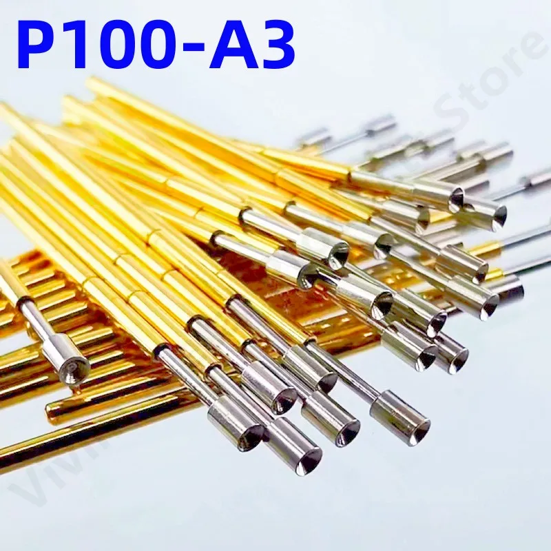 

100PCS P100-A3 Spring Test Probe P100-A Test Pin For PCB Test Circuit Board 33.35mm 1.36mm Nickel-Plated Head 1.80mm Pogo Pin