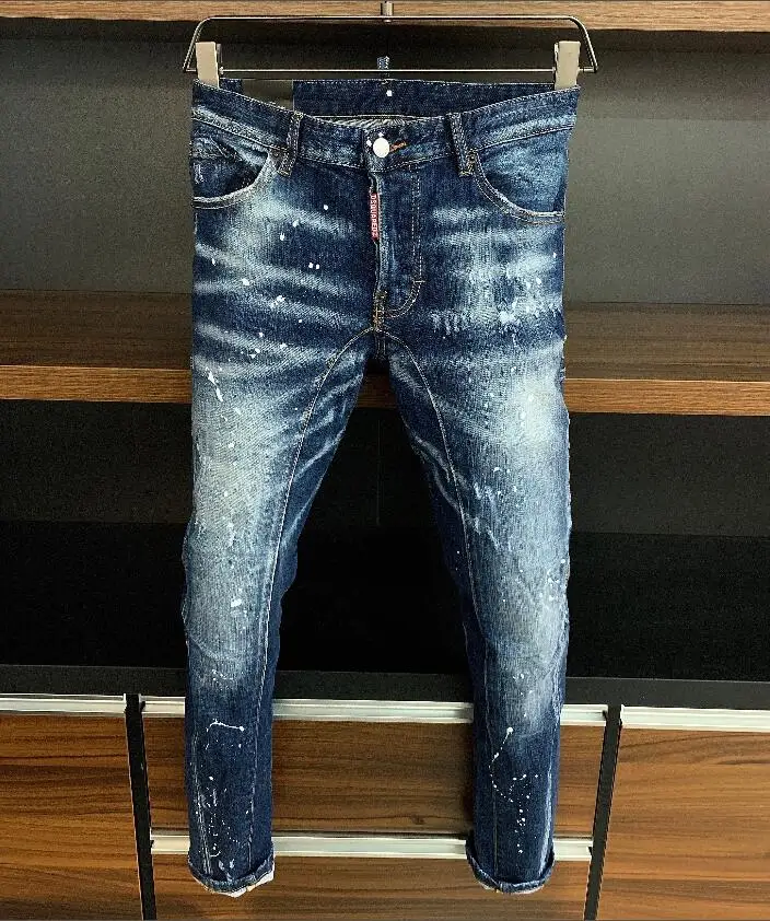 Dsquared2 Women/Men Spray Paint Hole Jeans Pencil Pants Motorcycle Party Casual Trousers Street Clothing Denim A378# apple bottom jeans