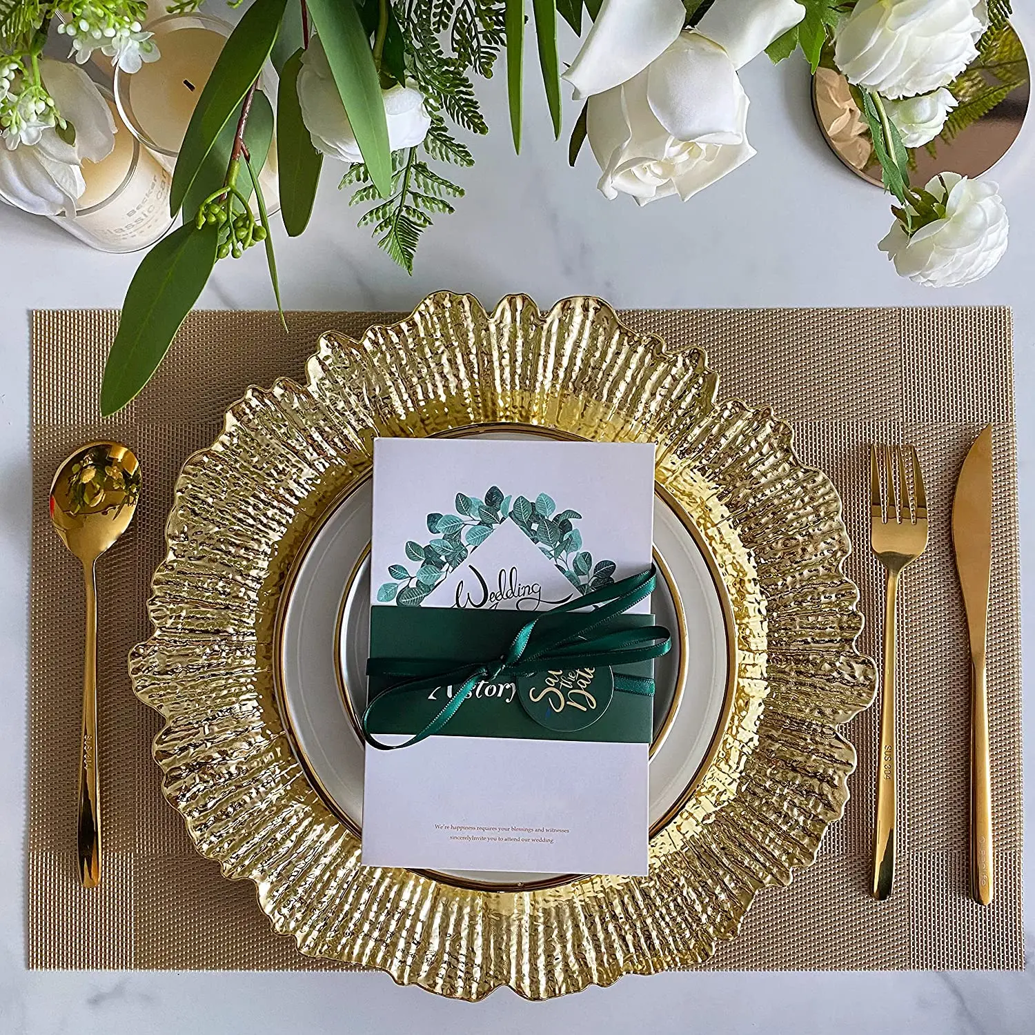 Decorative Service Plate Reef Charger Plate Gold and Silver Dinner Serving Wedding Christmas Decor Table Place Setting 1Pc