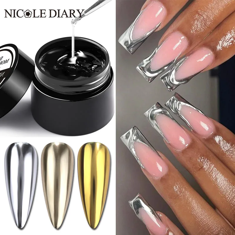 NICOLE DIARY Solid Molding Nail Gel Polish Soak Off Nail Glitter Mirror