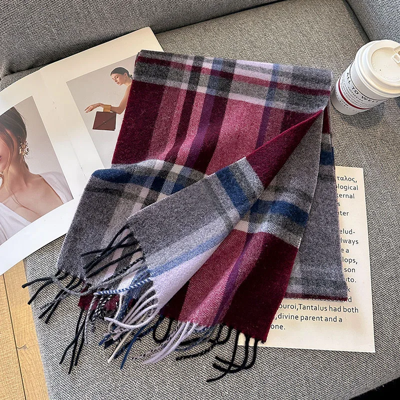 Sciarpa Scozzese Motivo Tartan Cammello Lana E Seta Uomo/Donna 70 X 185 - Foto 9