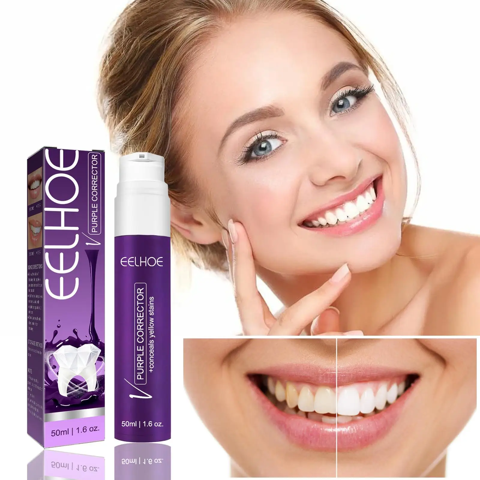 

50ml Purple Whitening Toothpaste Refreshing Breath Foam Cleaning Teeth Tooth Teeth Dentifrice Plaque Mousse Care Removal Z5L4