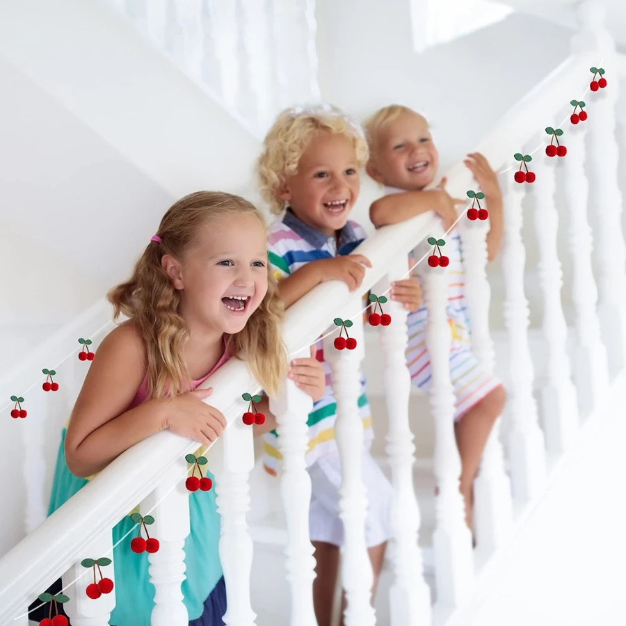 Festive Cherry Garland - Cheerful Pom-Pom Banner for Birthdays, Weddings, and Holiday Décor