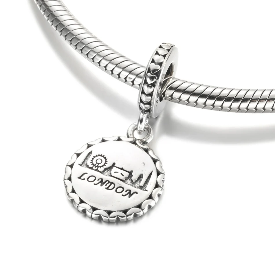

London Dangle Charm Fit Women Bracelet & Bangle DIY Jewelry Girl Gift Authentic S925 Sterling Silver Hearts Bead