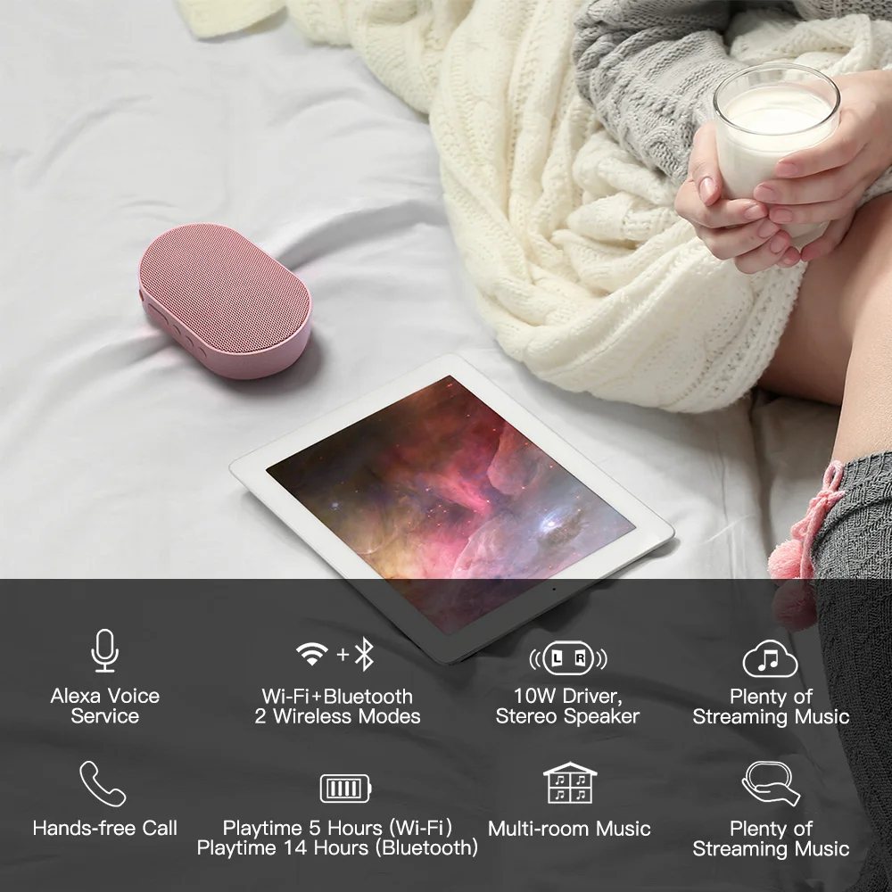 GGMM E2 Bluetooth Wifi Alexa Smart Speaker Alice Wireless Portable Powerful 10W Voice Assitance Support Eudurable 15Hrs Playtime 3