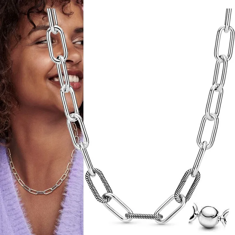 New Popular Women's 925 Sterling Silver Light Luxury ME Double Chain Chain Pearl Logo Necklace DIY Fashion Charm Jewelry