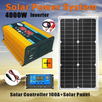 4000W ชุดอินเวอร์เตอร์พลังงานแสงอาทิตย์ 12V to 110 V/220 V ระบบแผงพลังงานแสงอาทิตย์ 12V แผงพลังงานแสงอาทิตย์แบตเตอรี่ Charge Controller power Generation 1