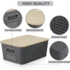 Small Plastic Storage Bins w/ Bamboo Lids 5.2qt Stackable Box Basket Decorative for Organizing Desktop Closet Office of 6 packs 3