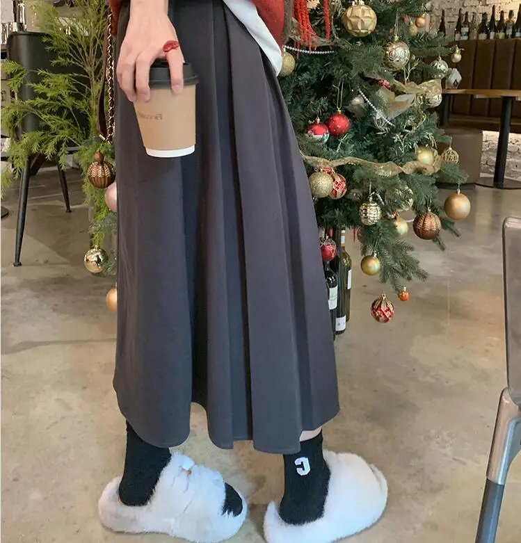 spring fashion pregnant women leisure midi skirts high waist maternity belly skirts long slim pregnancy pleated