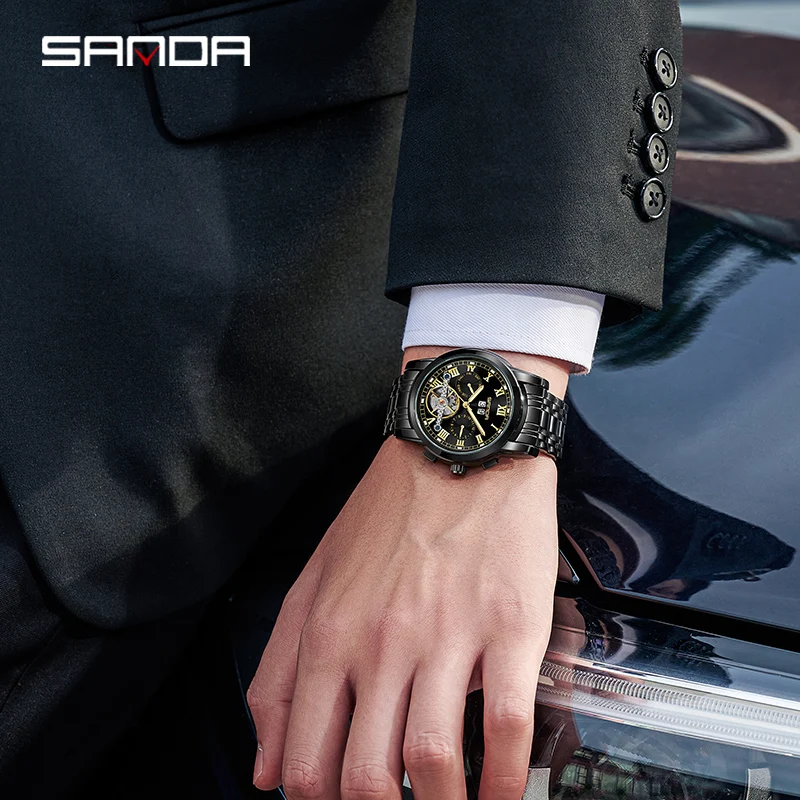 New Sanda 7006 Product 7006 Men's Fully Automatic Mechanical Steel Belt Watch Fashion Calendar Hollow Men's Watch