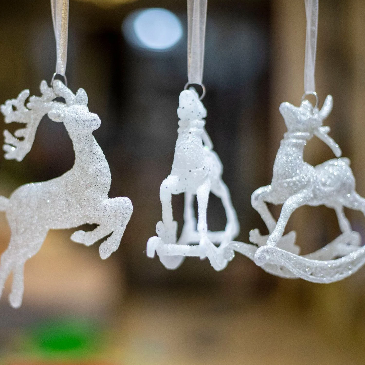 

1 PC Christmas Tree Hanging Pendants Glitter Small Deer Elk Merry Christmas Decorative Happy New Year 2023 White Deer