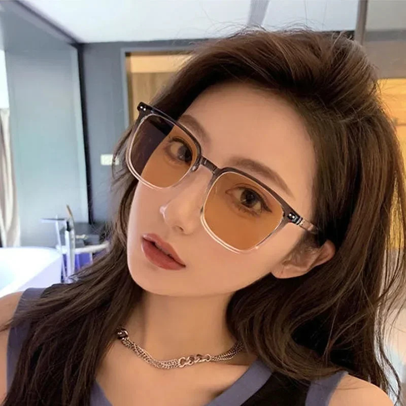 Photochromic Myopia Glasses Men Women Square Anti Blue Light Finished Prescription Eyewear Ultralights Retro