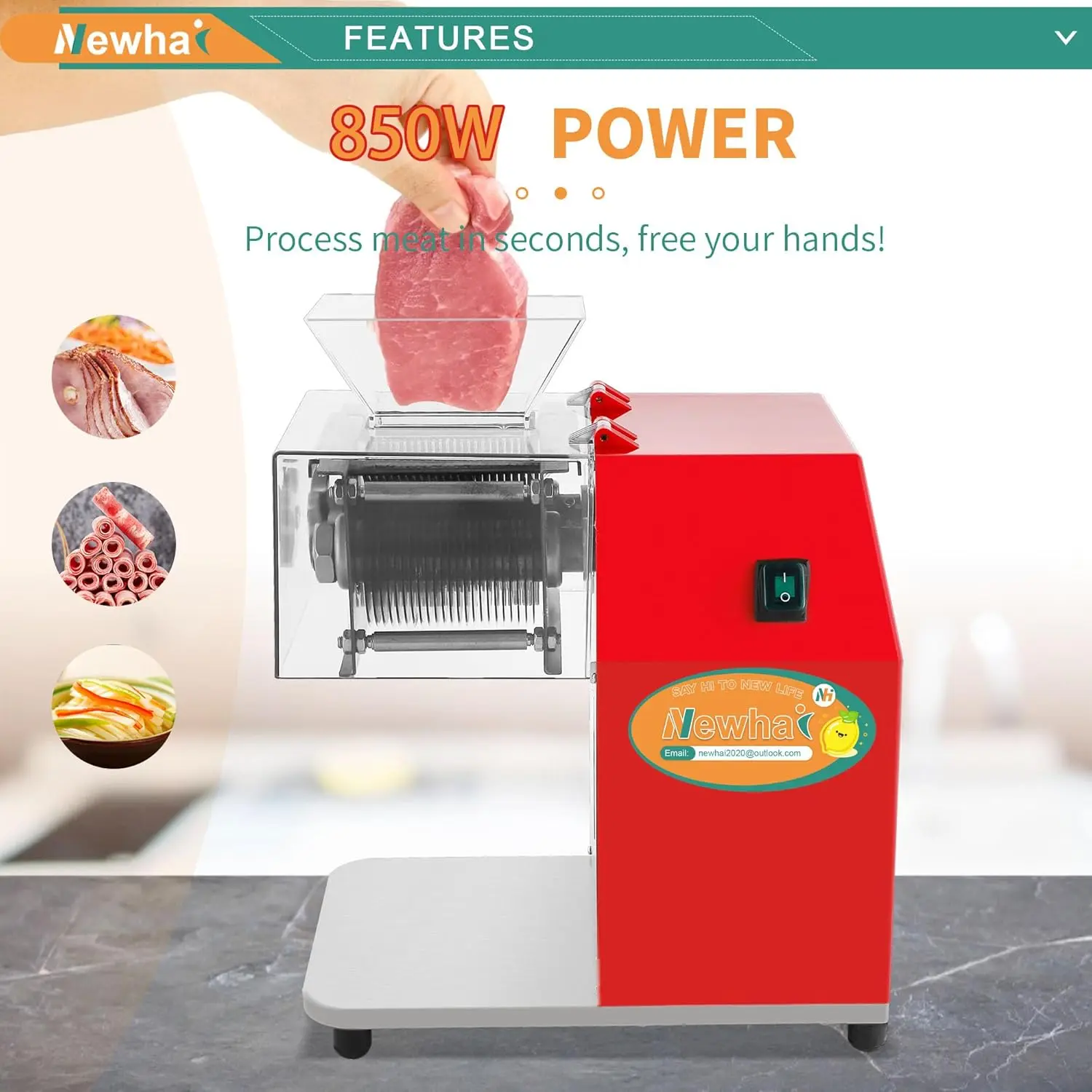 Newhai 850W Meat Cutter Machine, Commercial Meat Cutting Machine 10Mm Heavy Duty, Stainless Steel Meat Slicer Shredder 2