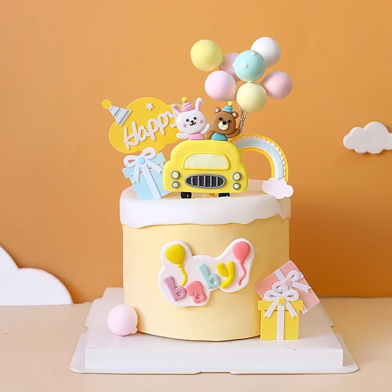 

Кролик, медведь, автомобиль, фотография, день рождения, торт, Топпер, шляпа, детский душ, полимерная глина, вставки